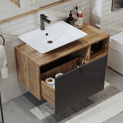 Σετ Επίπλου Μπάνιου με Νιπτήρα & Καθρέφτη (2 Τεμάχια) σε χρώμα Πεύκο Atlantic / Ανθρακί, 283VLN1263.