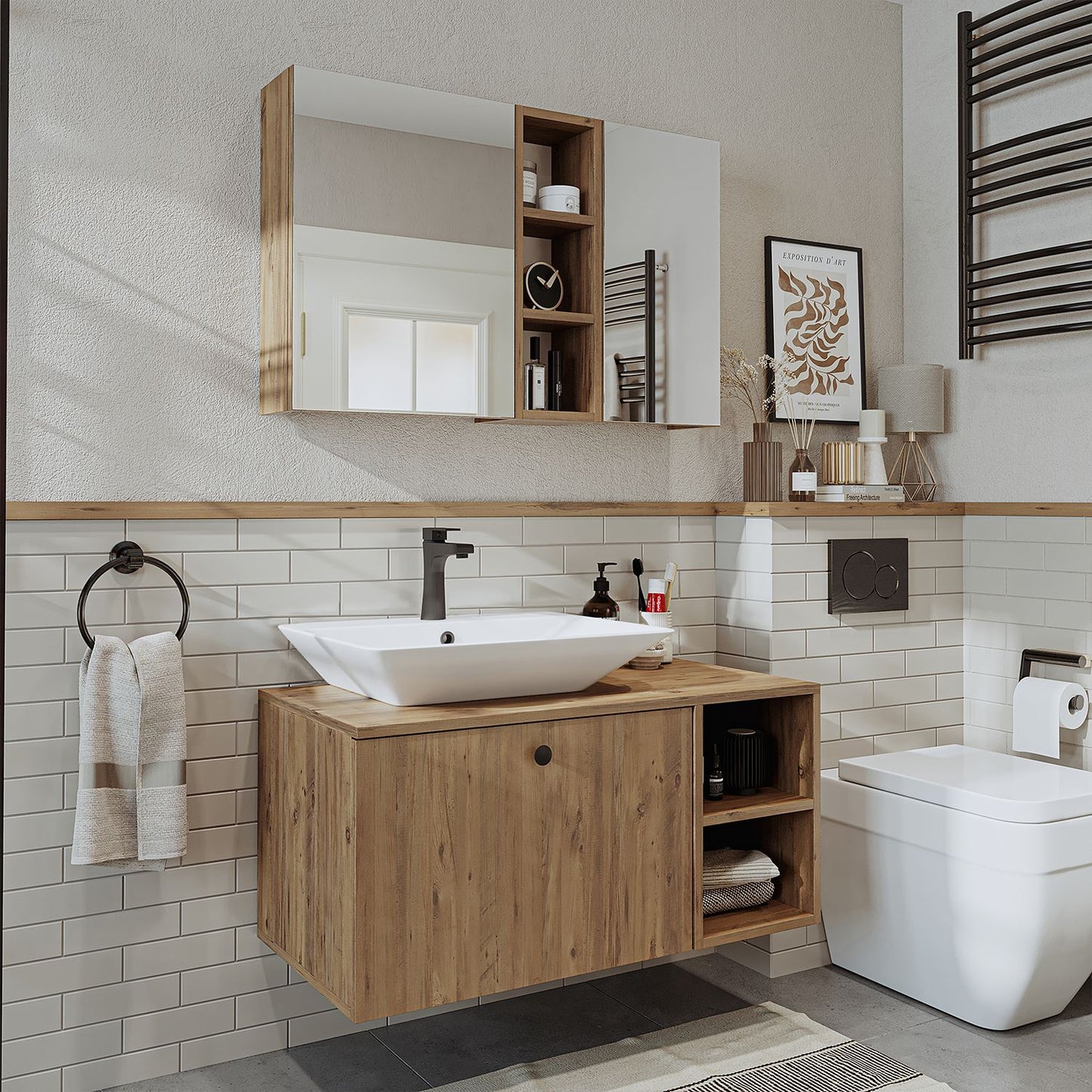 Σετ Επίπλου Μπάνιου με Νιπτήρα & Καθρέφτη (2 Τεμάχια) σε χρώμα Πεύκο Atlantic, 283VLN1264.