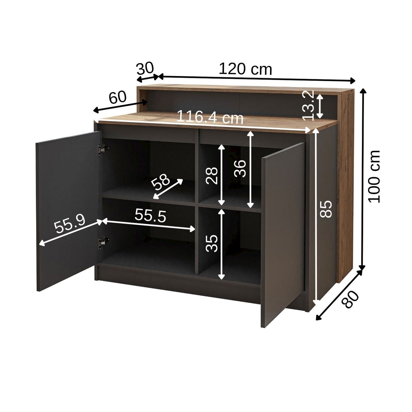 Τραπέζι Κουζίνας Νησίδα Πεύκο Ανθρακί 120x100x80 εκ 283VLN1401