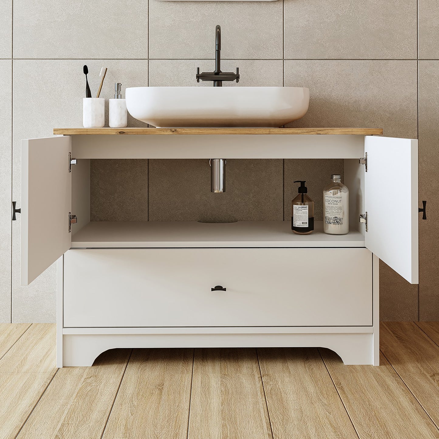 Έπιπλο Μπάνιου με Νιπτήρα σε χρώμα Ματ Λευκό, 283VLN1409.
