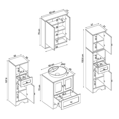 Σετ Επίπλου Μπάνιου με Νιπτήρα & Καθρέφτη (4 Τεμάχια) σε χρώμα Ματ Λευκό, 283VLN1411.
