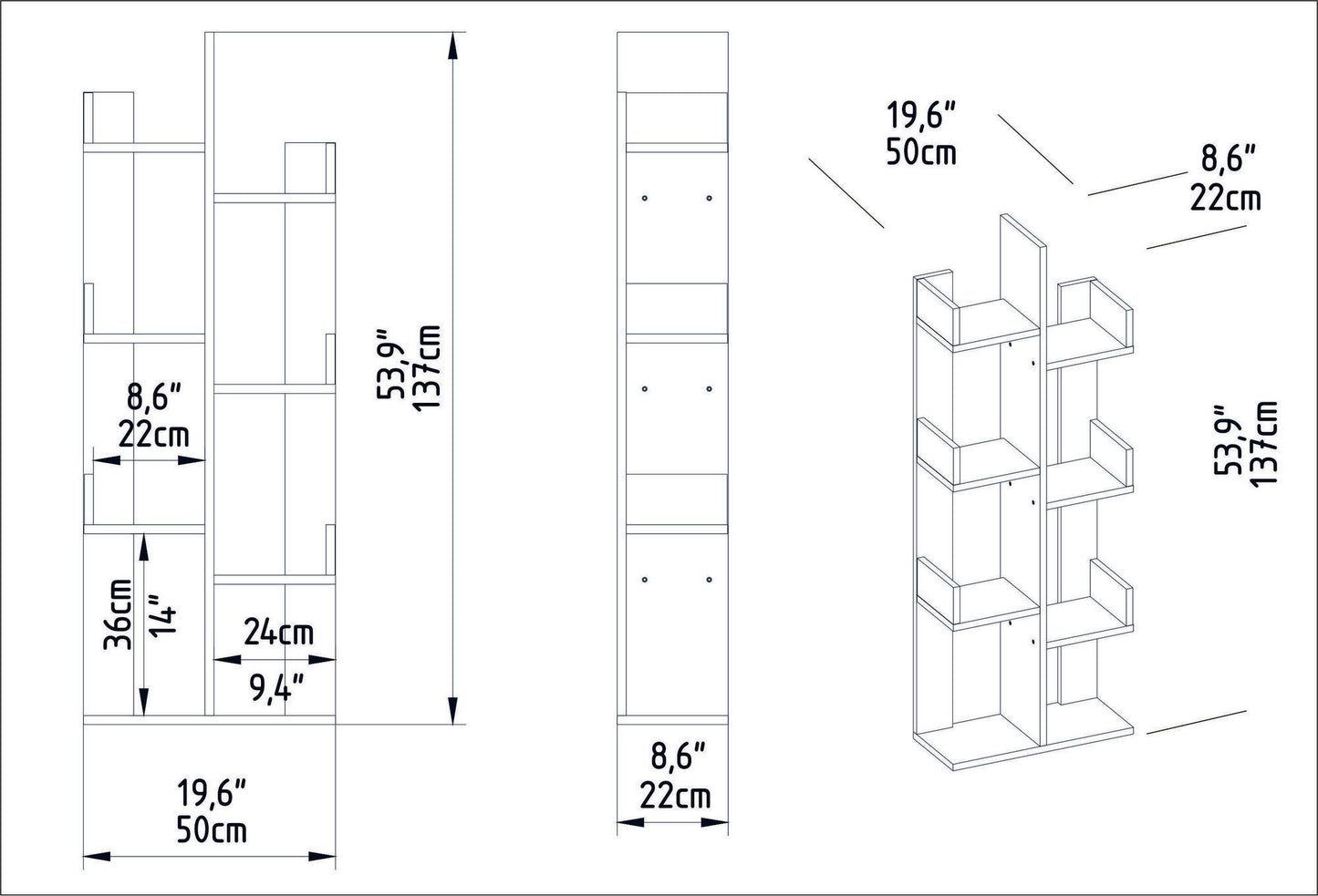 Βιβλιοθήκη 50 × 22 × 173 εκ. Καρυδί GR322RTC1105