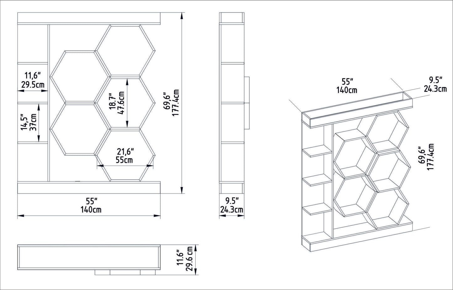 Βιβλιοθήκη 140 × 29,6 × 177,4 εκ. Λευκό Καρυδί GR322RTC1112