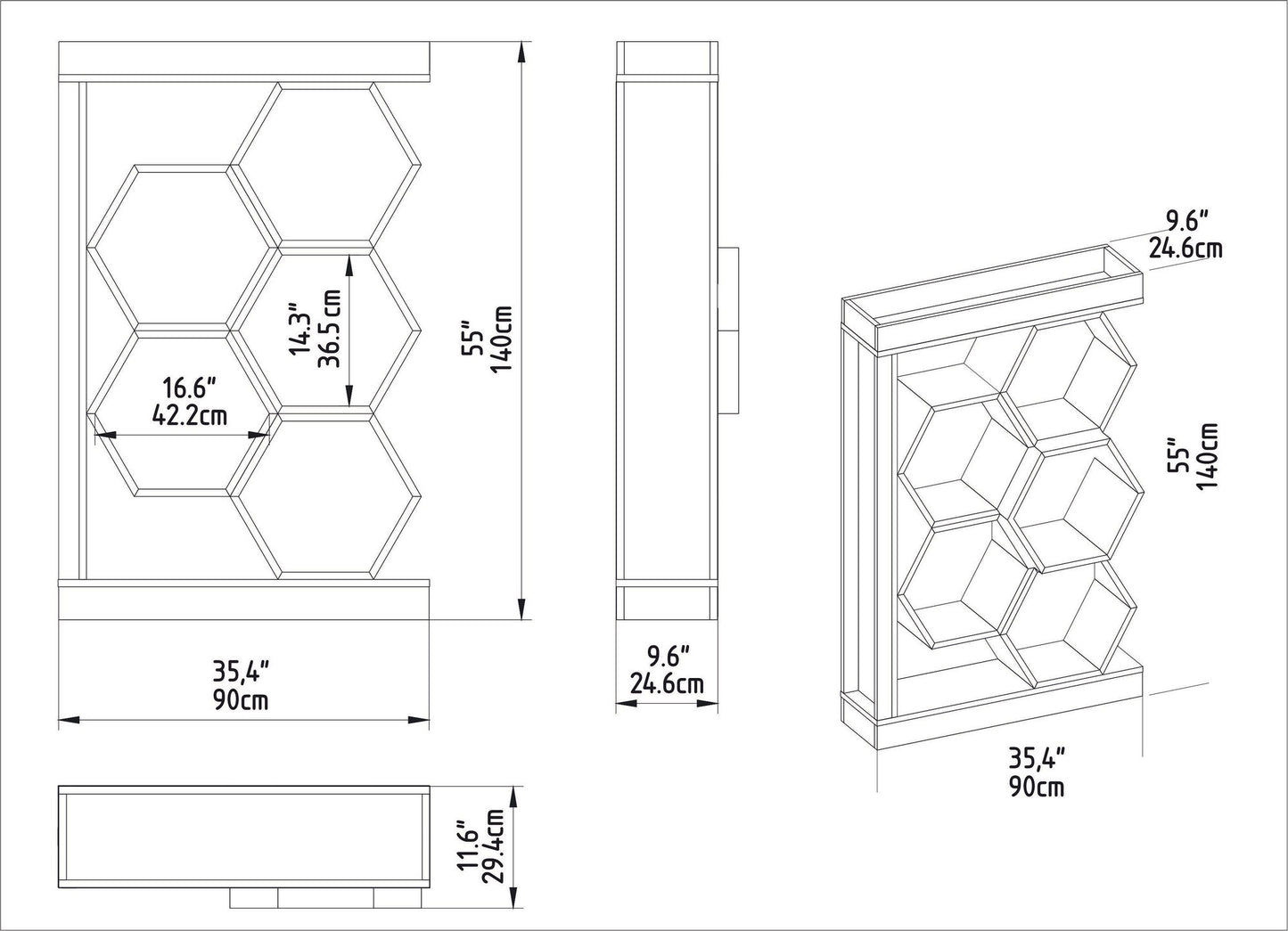 Βιβλιοθήκη 90 × 24,6 × 140 εκ. Λευκό Καρυδί GR322RTC1114
