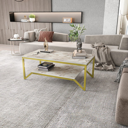 Τραπεζάκι Σαλονιού Χρυσό - Λευκό 120 x 60 x 45,8 εκ GR322RTC1202