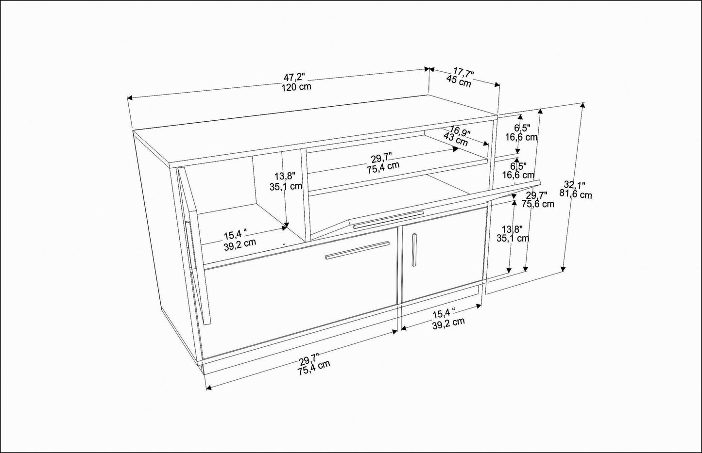 Μπουφές Λευκό
Καρυδί 120x45x81,6cm | 322RTC1505