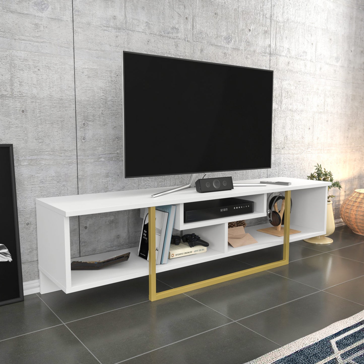 Έπιπλο Τηλεόρασης TV Βάση Σύνθεση Λευκό Χρυσό | 322RTC2115