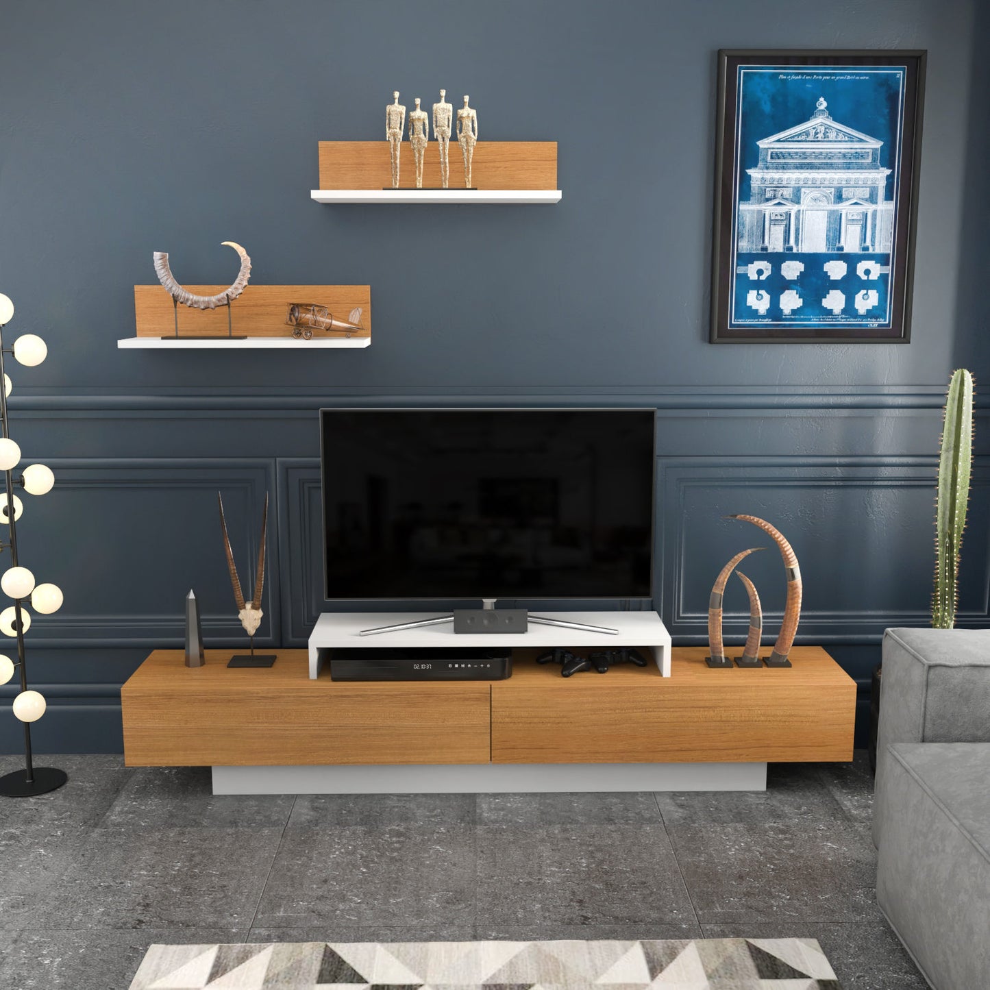 Έπιπλο Τηλεόρασης TV Βάση Σύνθεση Λευκό Teak | 322RTC2155