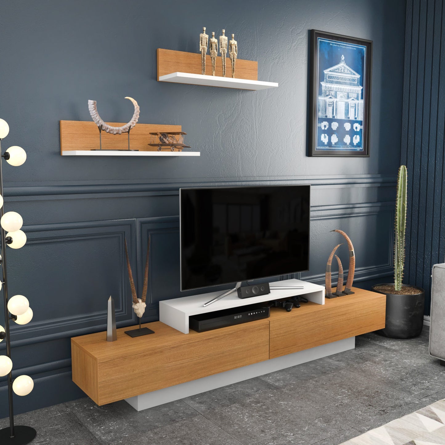 Έπιπλο Τηλεόρασης TV Βάση Σύνθεση Λευκό Teak | 322RTC2155