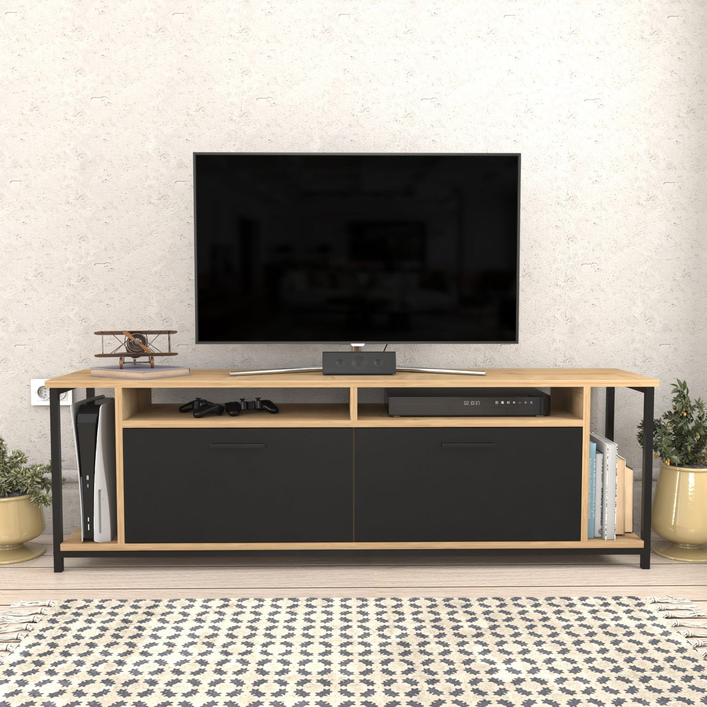 Έπιπλο Τηλεόρασης TV Βάση Σύνθεση Δρυς Μαύρο | 322RTC2161