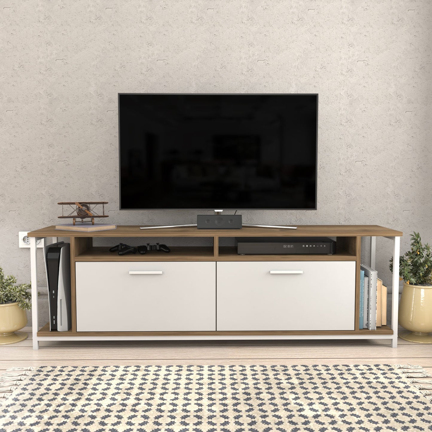 Έπιπλο Τηλεόρασης TV Βάση Σύνθεση Λευκό Καρυδί | 322RTC2163