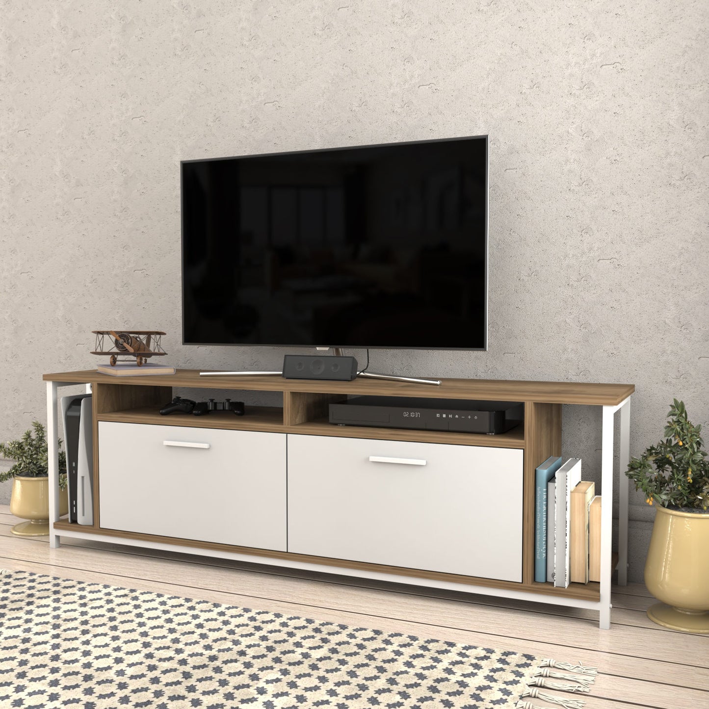 Έπιπλο Τηλεόρασης TV Βάση Σύνθεση Λευκό Καρυδί | 322RTC2163
