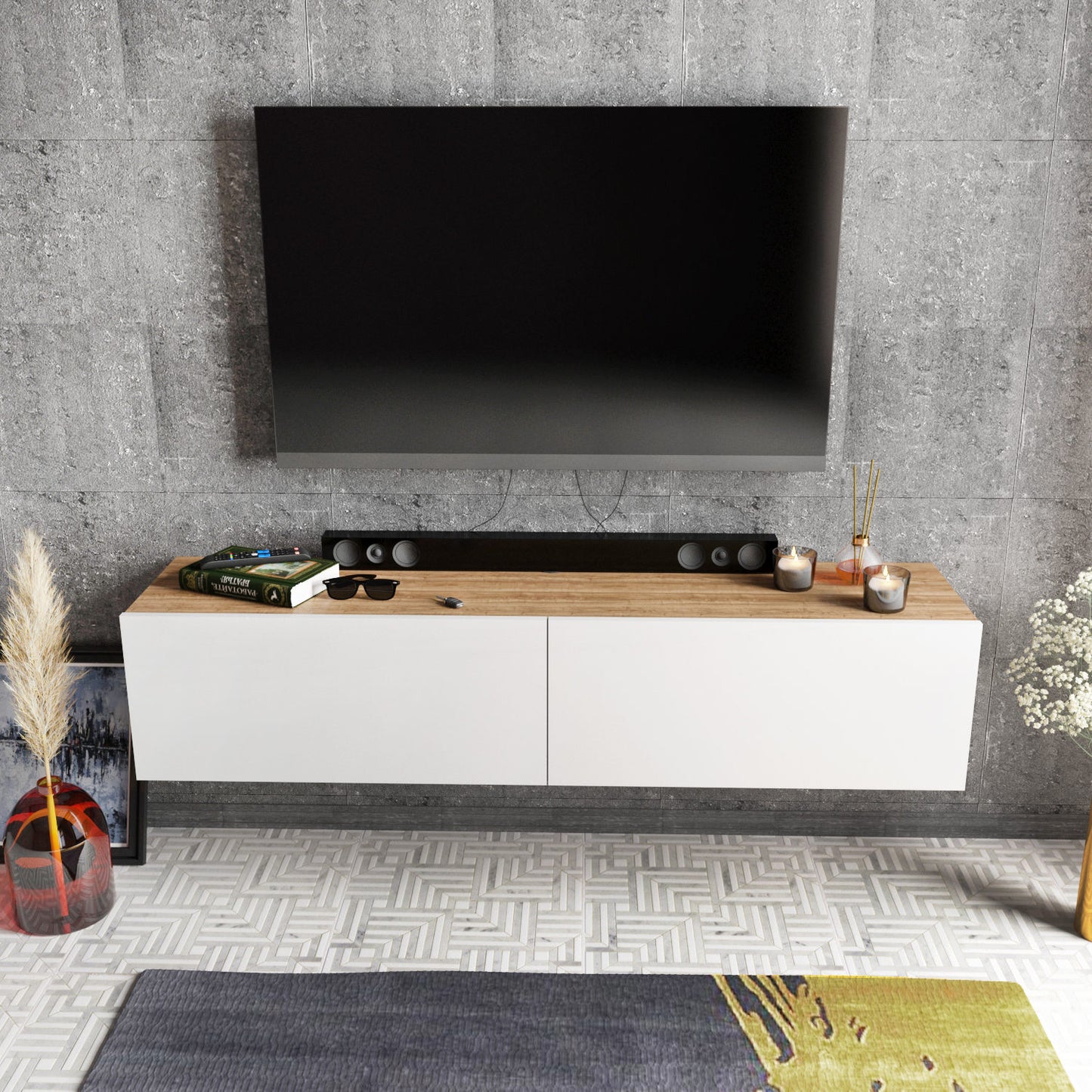 Έπιπλο Τηλεόρασης TV Βάση Σύνθεση Λευκό Καρυδί | 322RTC2173