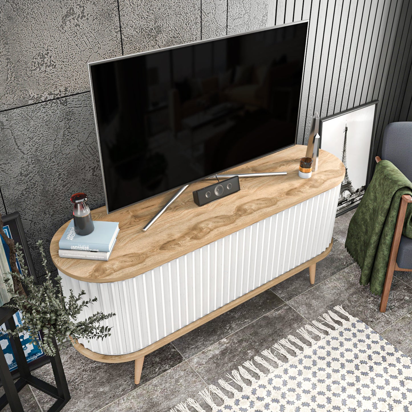 Έπιπλο Τηλεόρασης TV Βάση Σύνθεση Oud Δρυς Λευκό | 322RTC2183