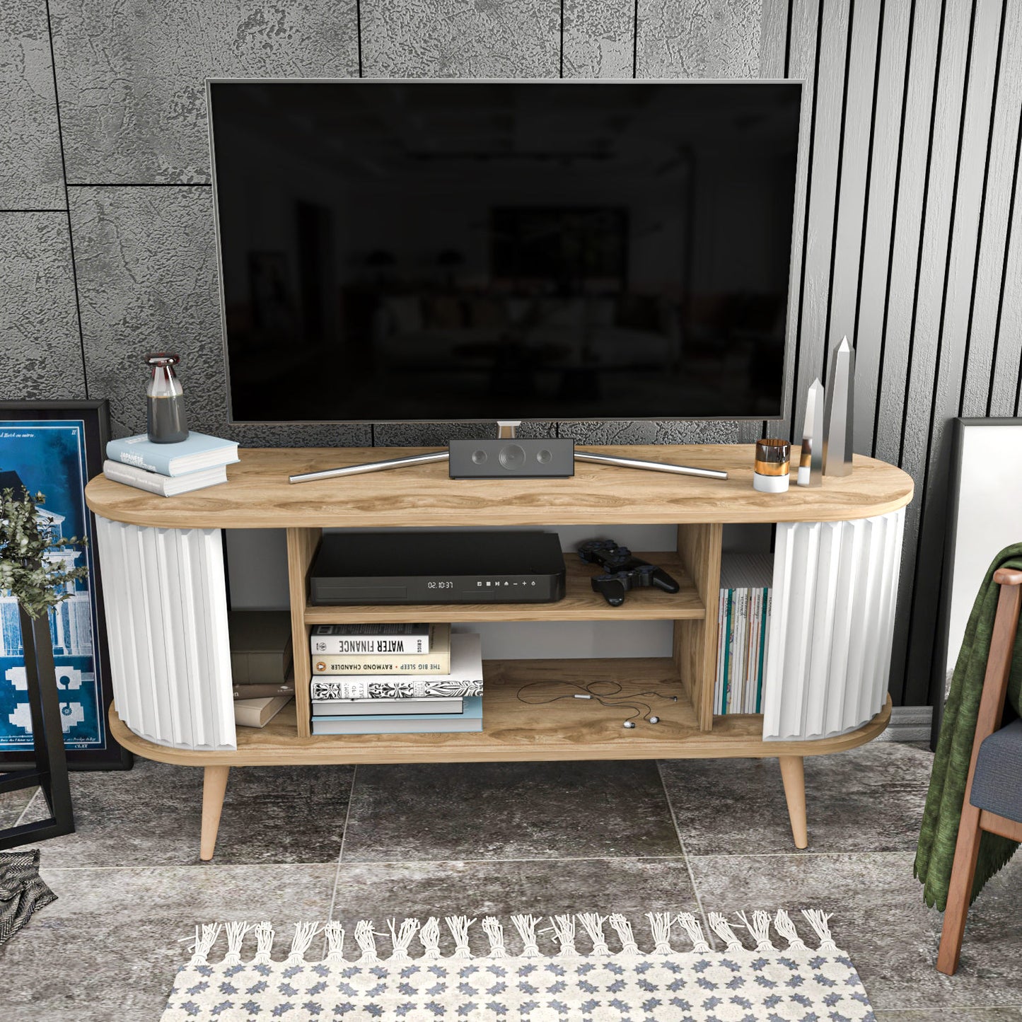 Έπιπλο Τηλεόρασης TV Βάση Σύνθεση Oud Δρυς Λευκό | 322RTC2183