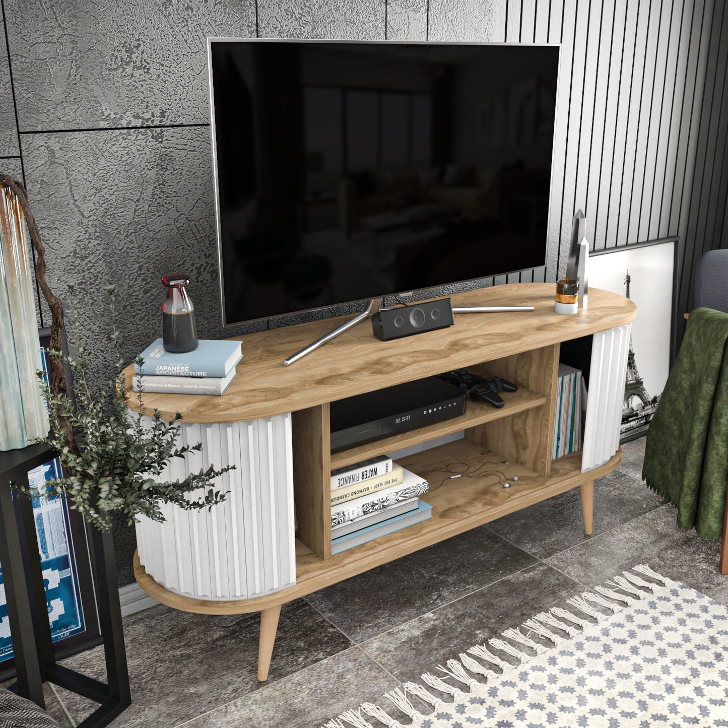 Έπιπλο Τηλεόρασης TV Βάση Σύνθεση Oud Δρυς Λευκό | 322RTC2183