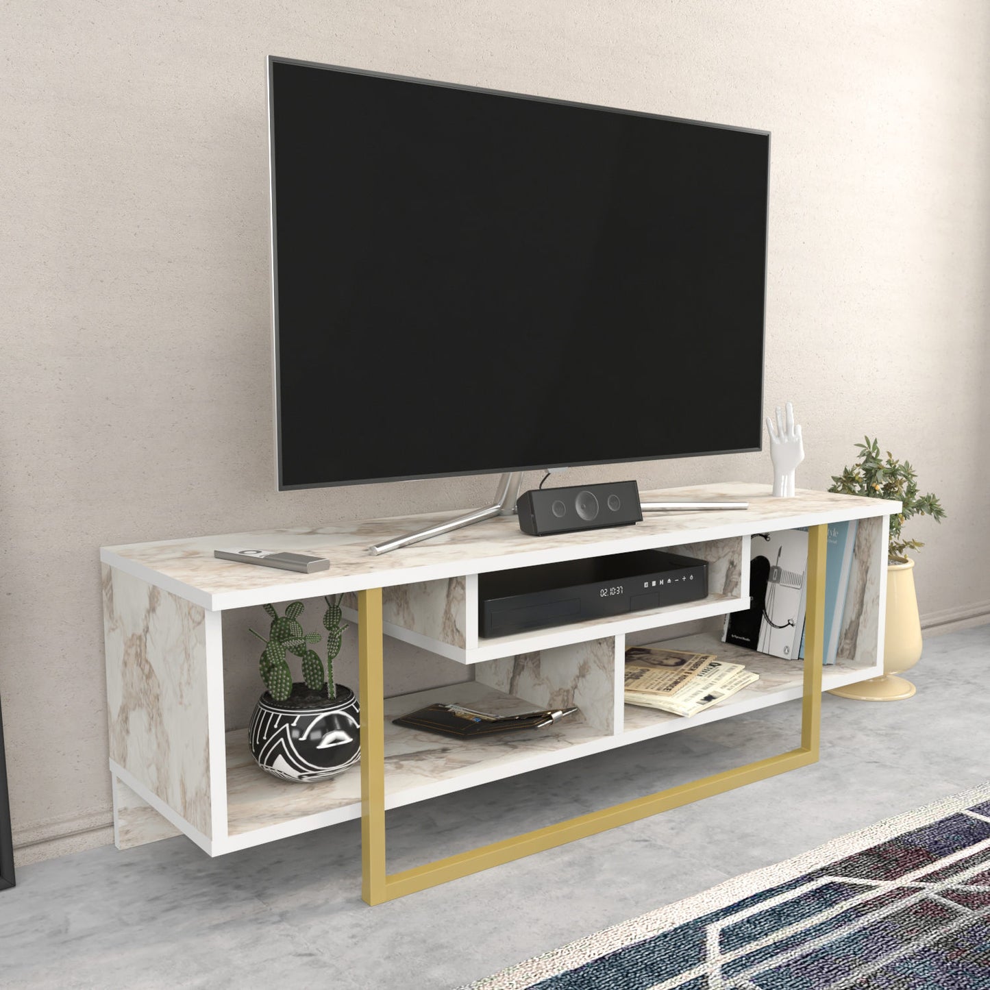 Έπιπλο Τηλεόρασης TV Βάση Σύνθεση Λευκό Χρυσό | 322RTC2192