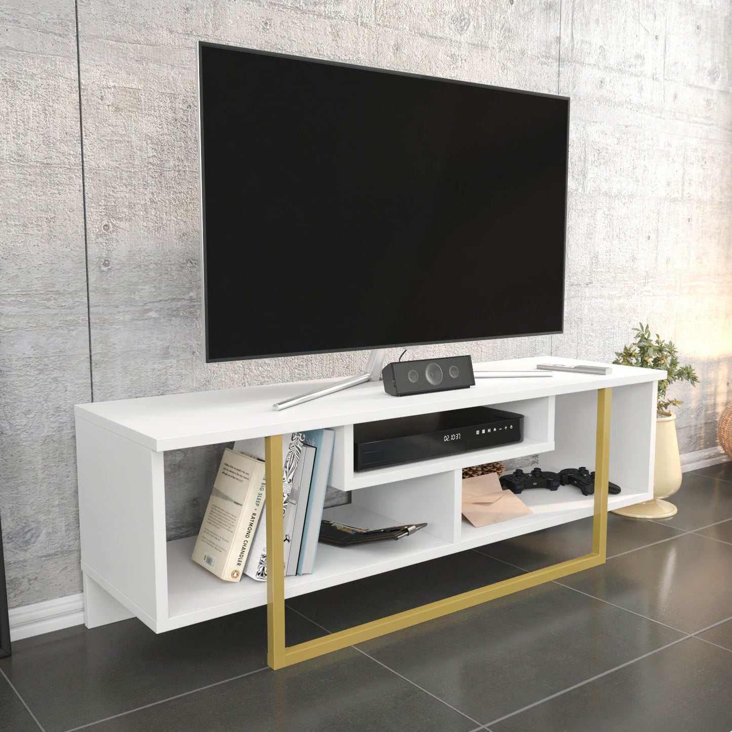 Έπιπλο Τηλεόρασης TV Βάση Σύνθεση Χρυσό Λευκό | 322RTC2195
