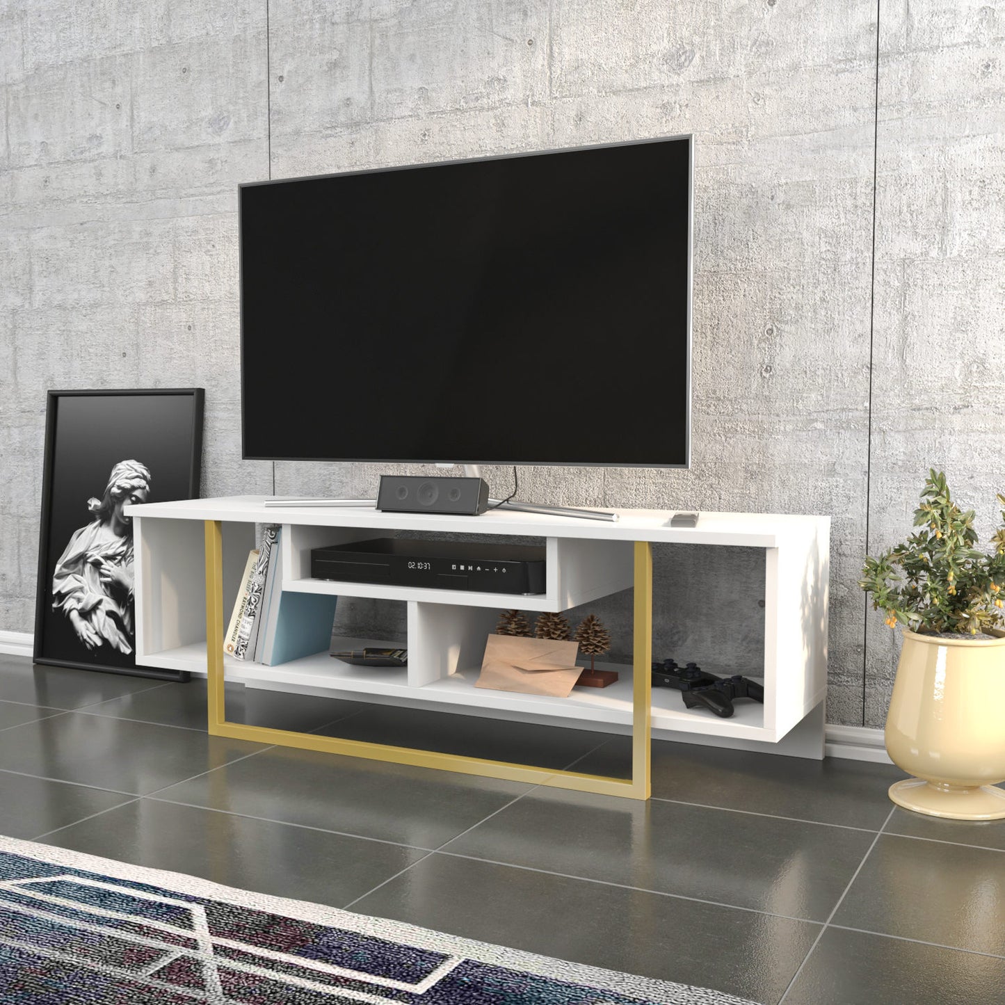 Έπιπλο Τηλεόρασης TV Βάση Σύνθεση Χρυσό Λευκό | 322RTC2195