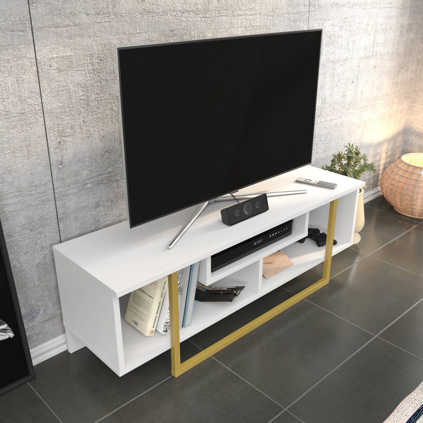 Έπιπλο Τηλεόρασης TV Βάση Σύνθεση Χρυσό Λευκό | 322RTC2195