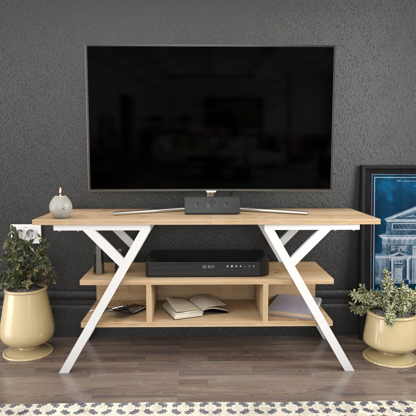 Έπιπλο Τηλεόρασης TV Βάση Σύνθεση Λευκό Δρυς | 322RTC2316