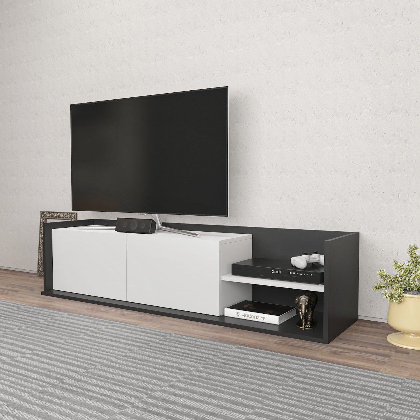 Έπιπλο Τηλεόρασης TV Βάση Σύνθεση Ανθρακί Λευκό | 322RTC2396
