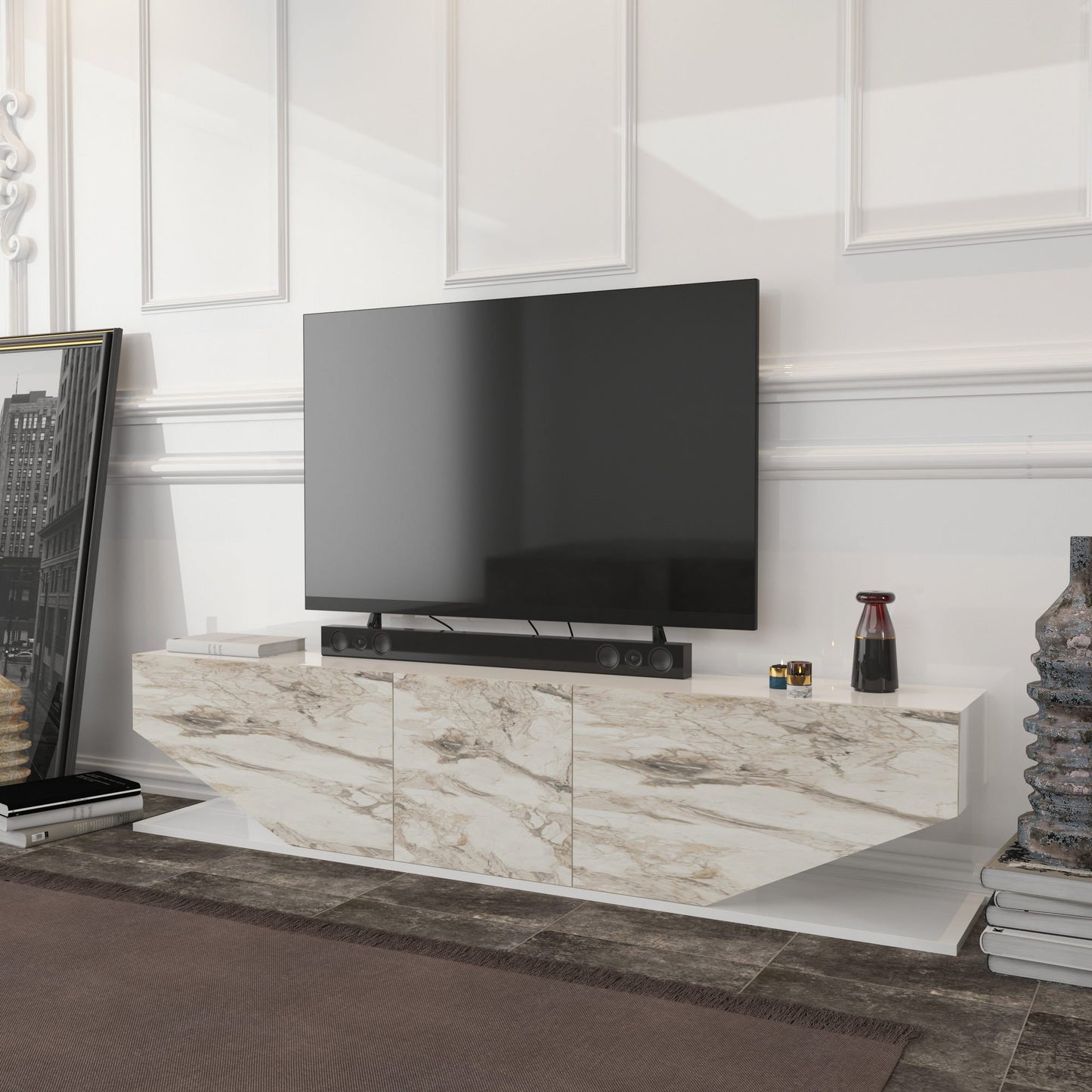 Έπιπλο Τηλεόρασης TV Βάση Σύνθεση Λευκό Marble | 322RTC2448