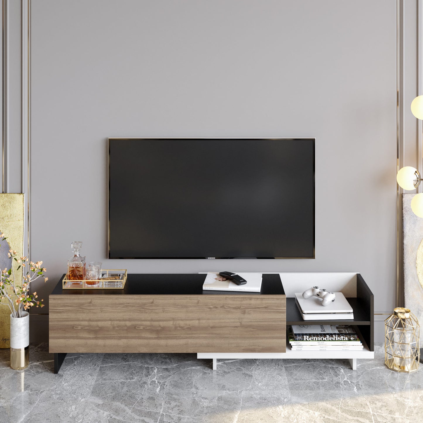 Έπιπλο Τηλεόρασης TV Βάση Σύνθεση Λευκό Μαύρο Καρυδί | 322RTC2454