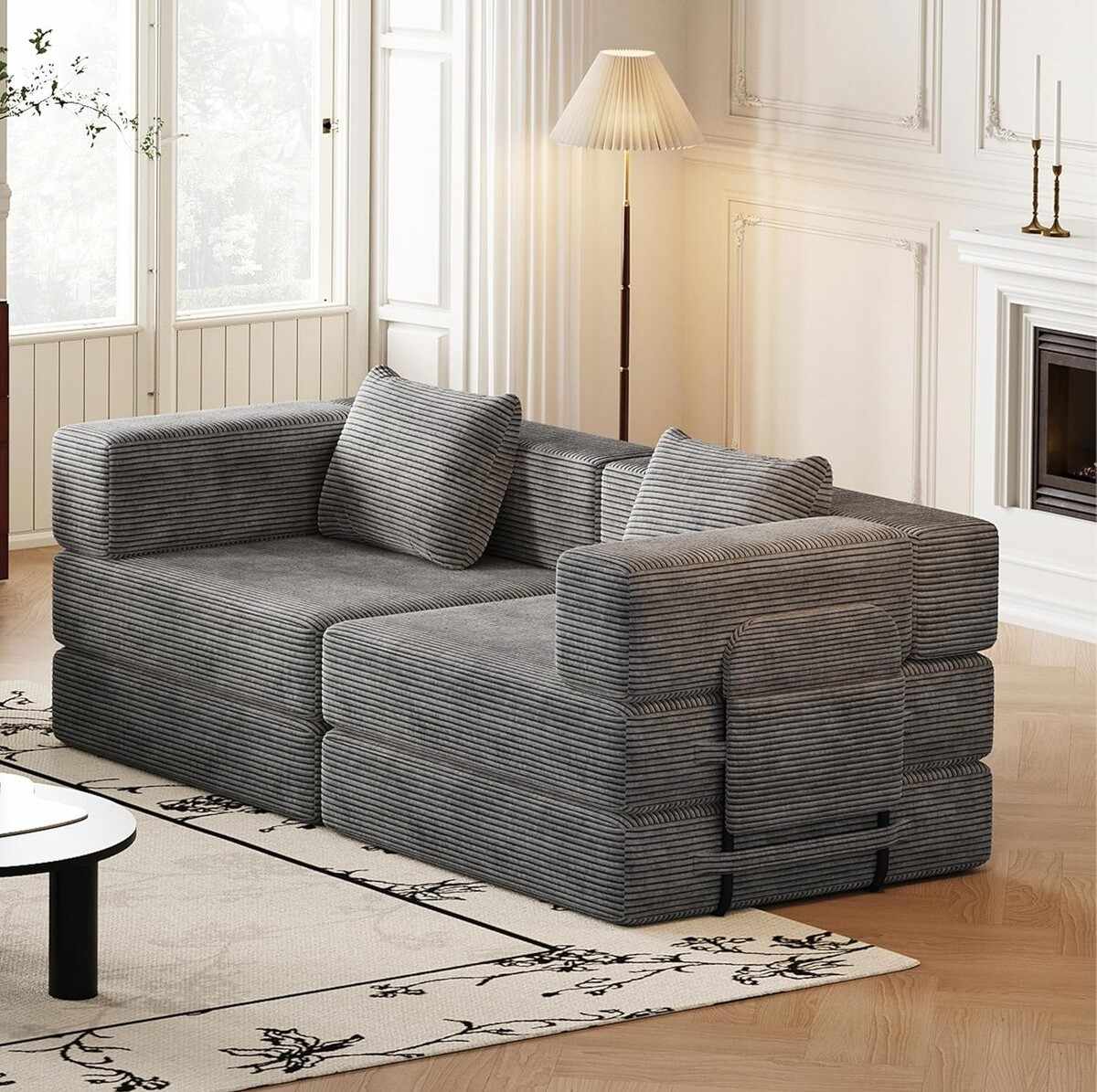 Τριθέσιος Καναπές-Κρεβάτι σε χρώμα Γκρι, 326NYR1153.