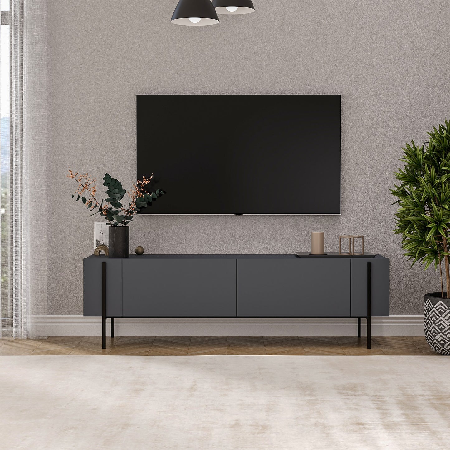 Έπιπλο Τηλεόρασης TV Βάση Σύνθεση Ανθρακί | 327ODS1269