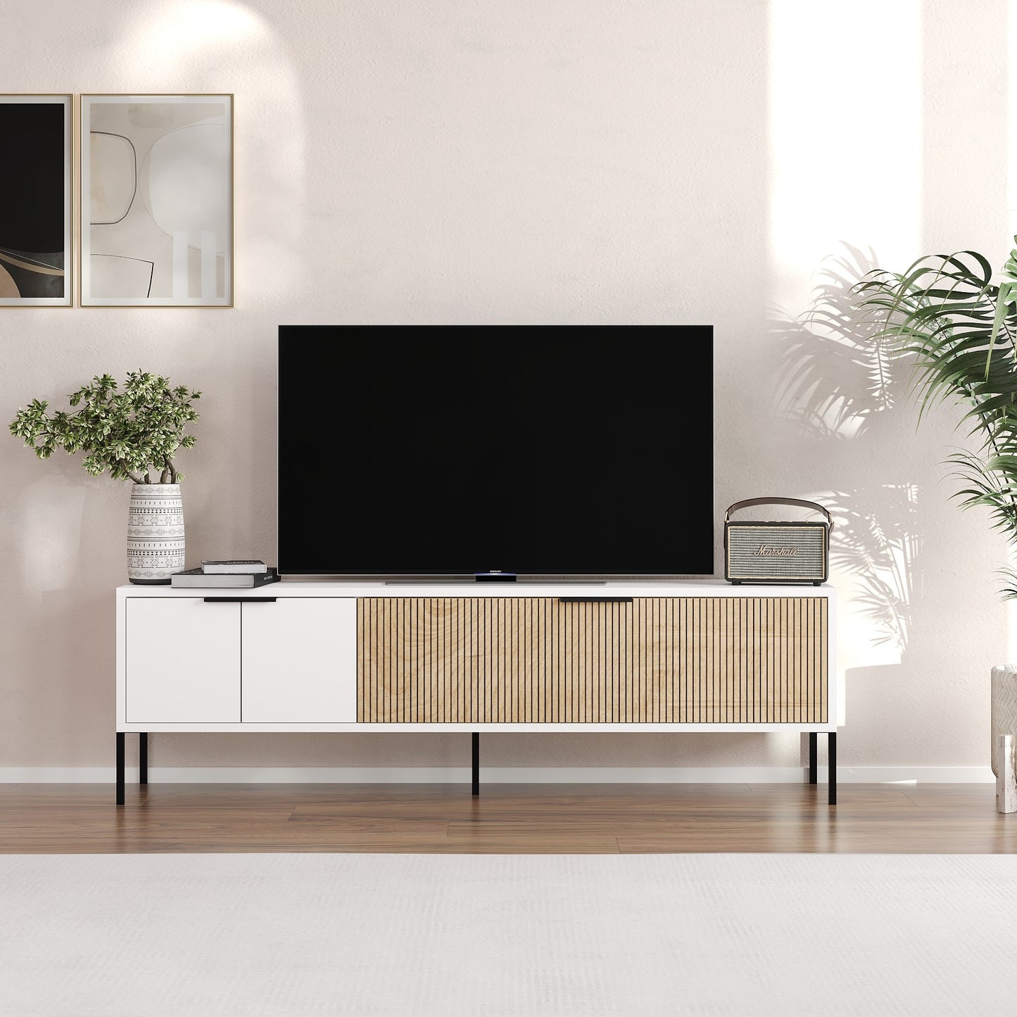 Έπιπλο Τηλεόρασης TV Βάση Σύνθεση Λευκό Rattan | 327ODS1319