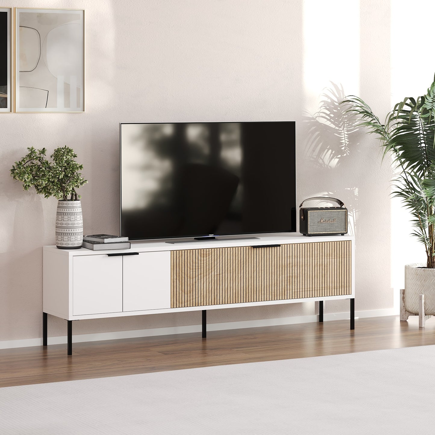 Έπιπλο Τηλεόρασης TV Βάση Σύνθεση Λευκό Rattan | 327ODS1319