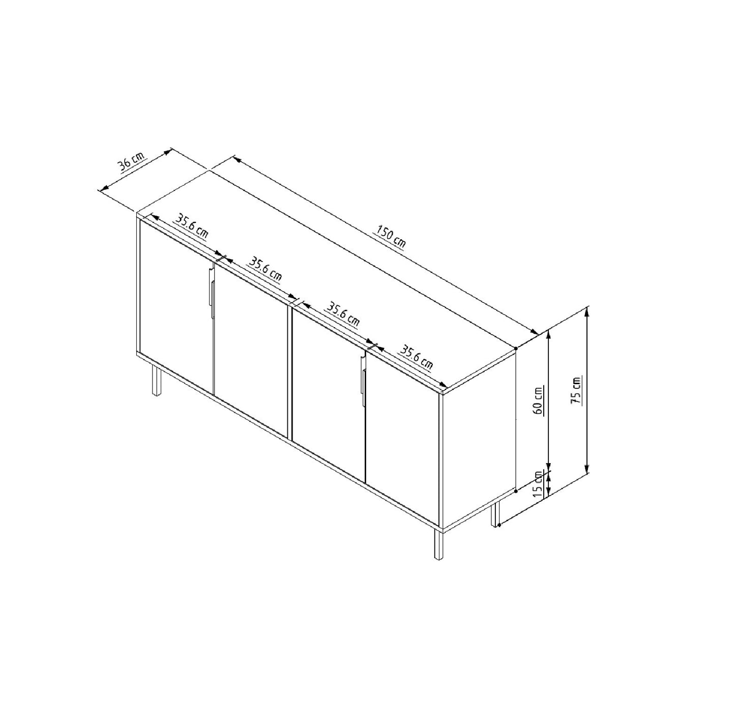 Μπουφές Ανθρακί 150x36x75cm | 327ODS1333