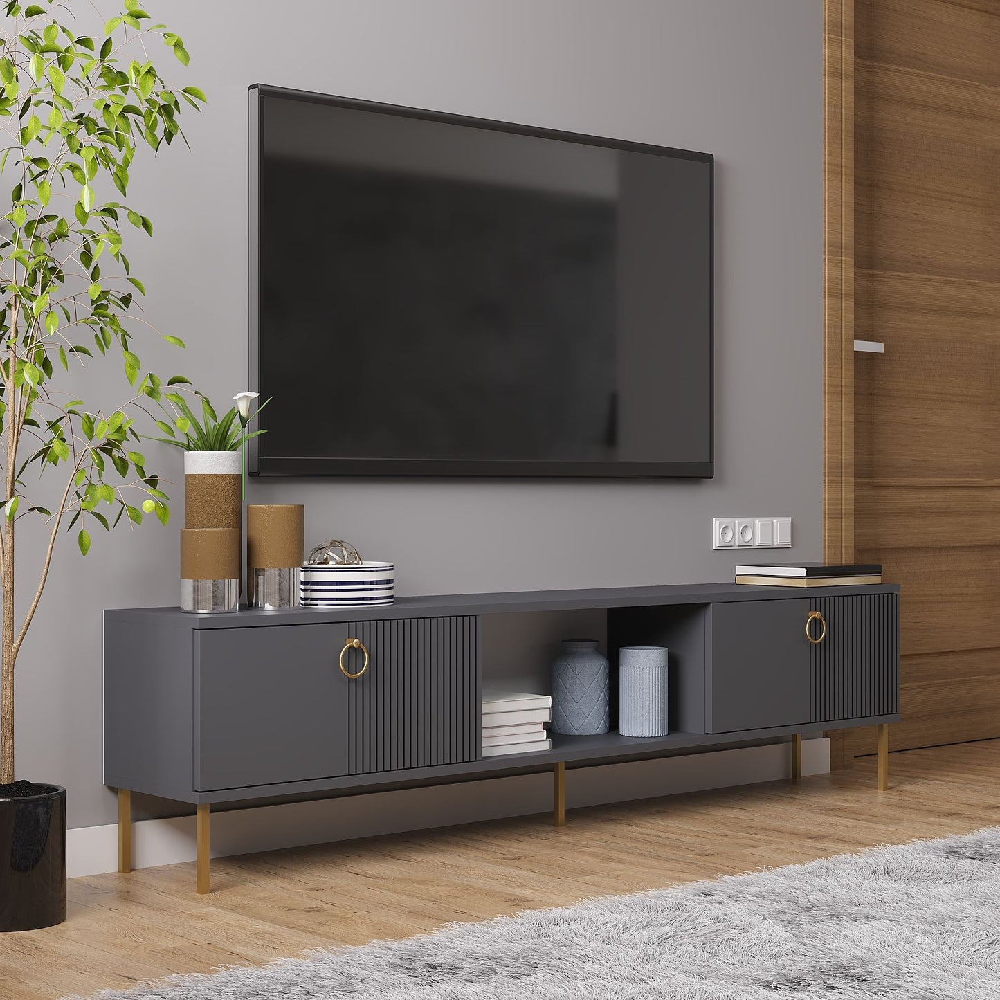 Έπιπλο Τηλεόρασης TV Βάση Σύνθεση Ανθρακί | 327ODS1604