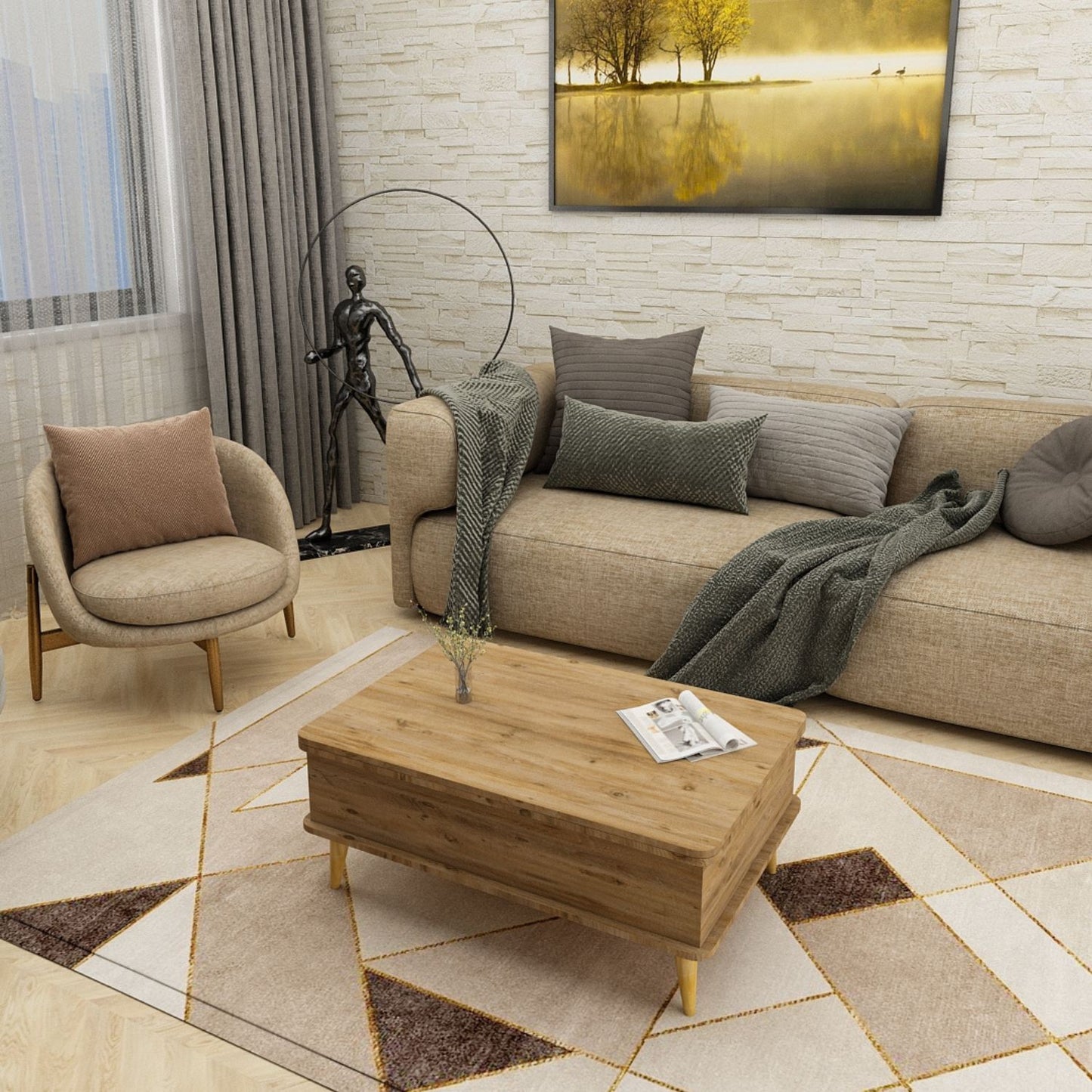 Τραπεζάκι Σαλονιού Pine 90 x 60 x 38 εκ GR331KVN1123
