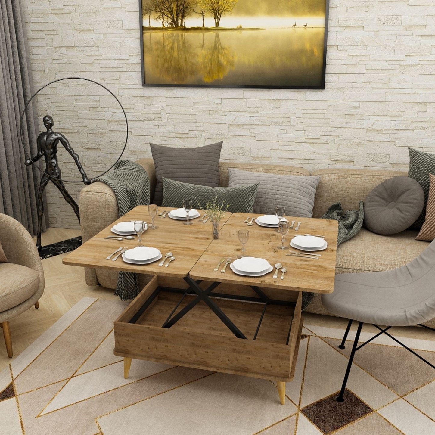 Τραπεζάκι Σαλονιού Pine 90 x 60 x 38 εκ GR331KVN1123