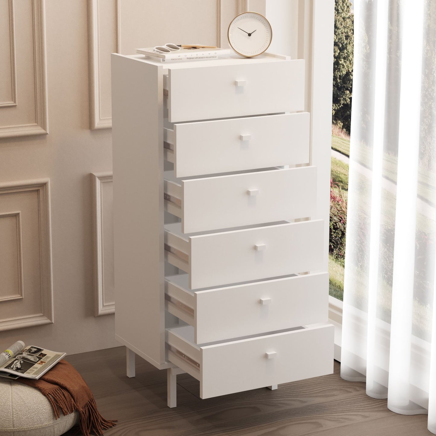 Ψηλή Συρταριέρα 6 Συρταριών Λευκή 47.9x36.8x113.2 εκ 336VIN2506