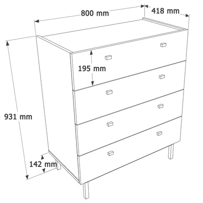 Συρταριέρα Αποθήκευσης 4 Συρταριών 80x41.8x93.1 εκ 336VIN2507