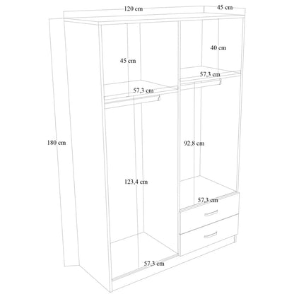 Ντουλάπα 120x180x45 εκ Ματ Λευκό 350MWD1112