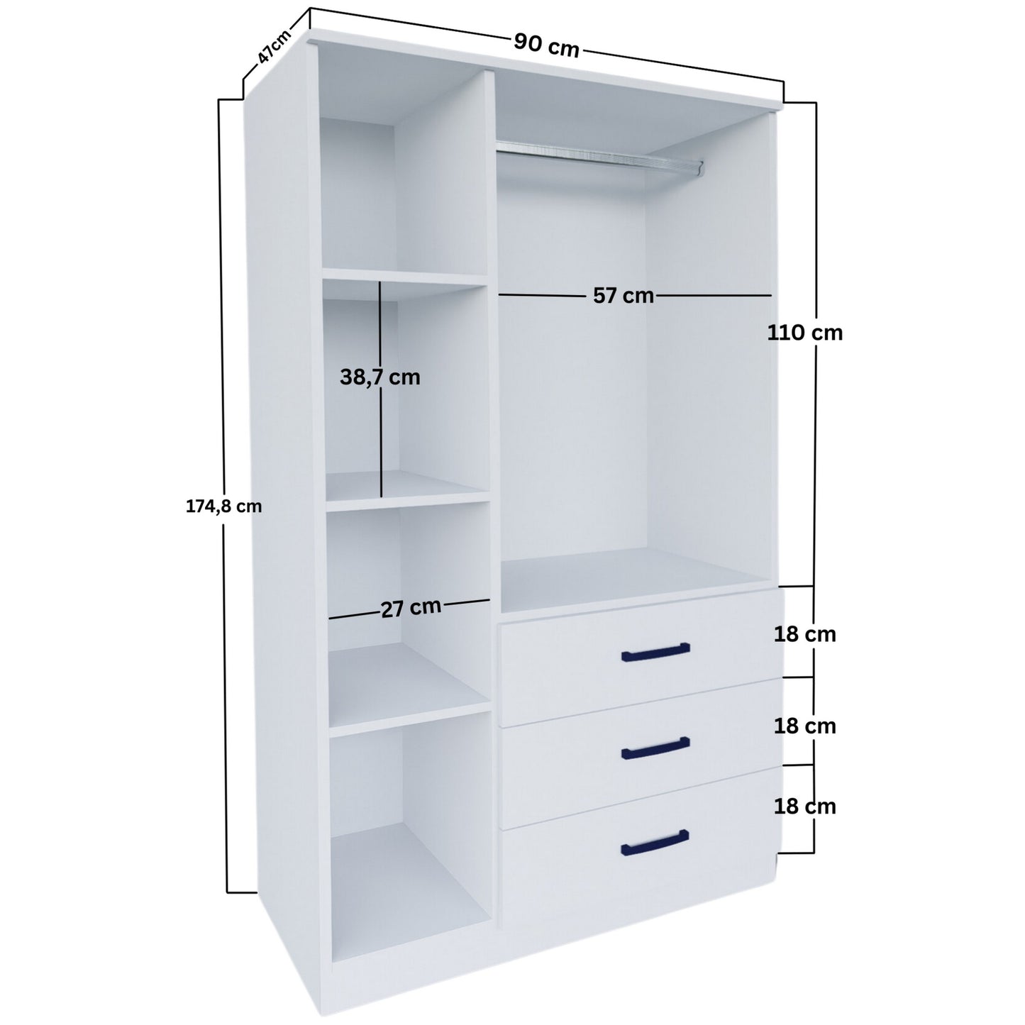 Ντουλάπα 90x174.8x47 εκ Ματ Λευκό 350MWD1120