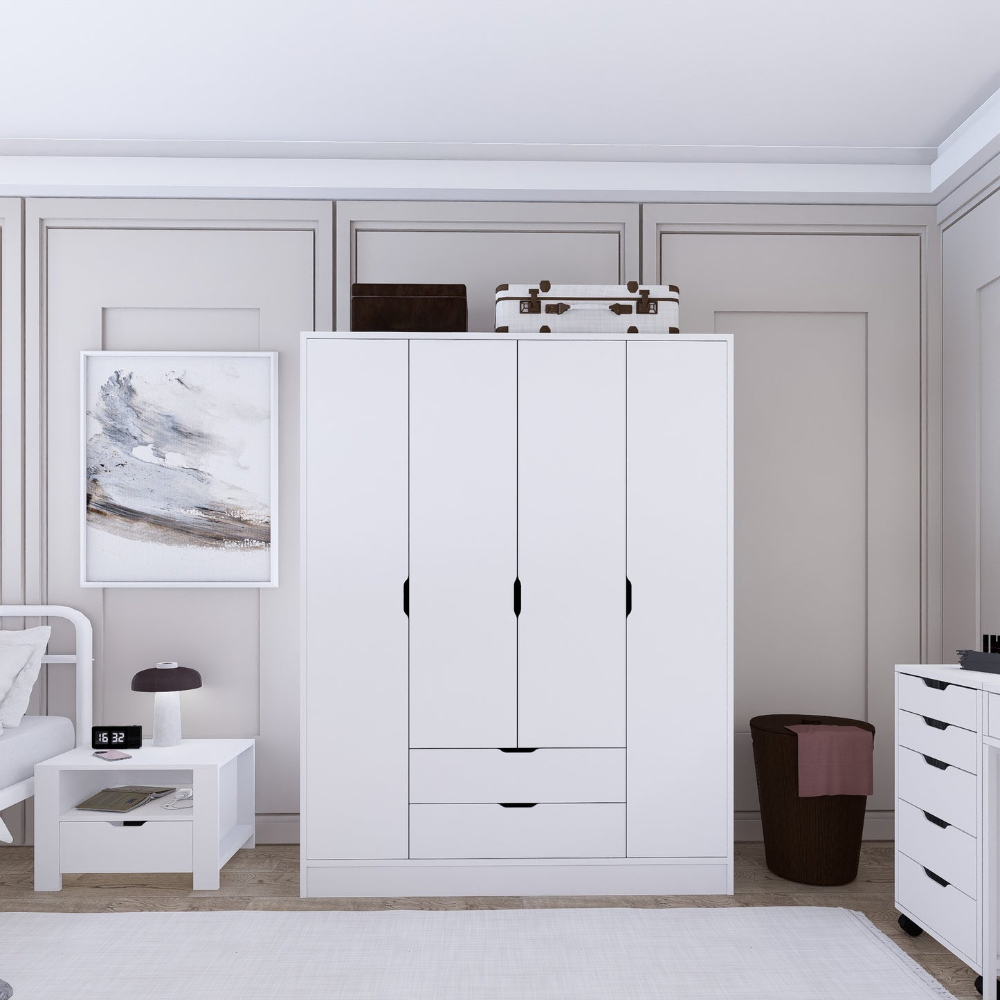 Ντουλάπα 140x182x45 εκ Ματ Λευκό 350MWD1121