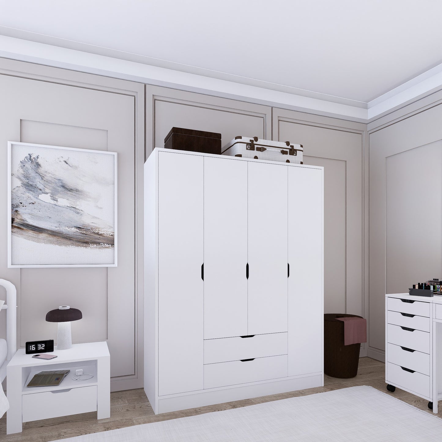 Ντουλάπα 140x182x45 εκ Ματ Λευκό 350MWD1121