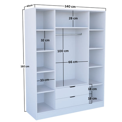 Ντουλάπα 140x182x45 εκ Ματ Λευκό 350MWD1121