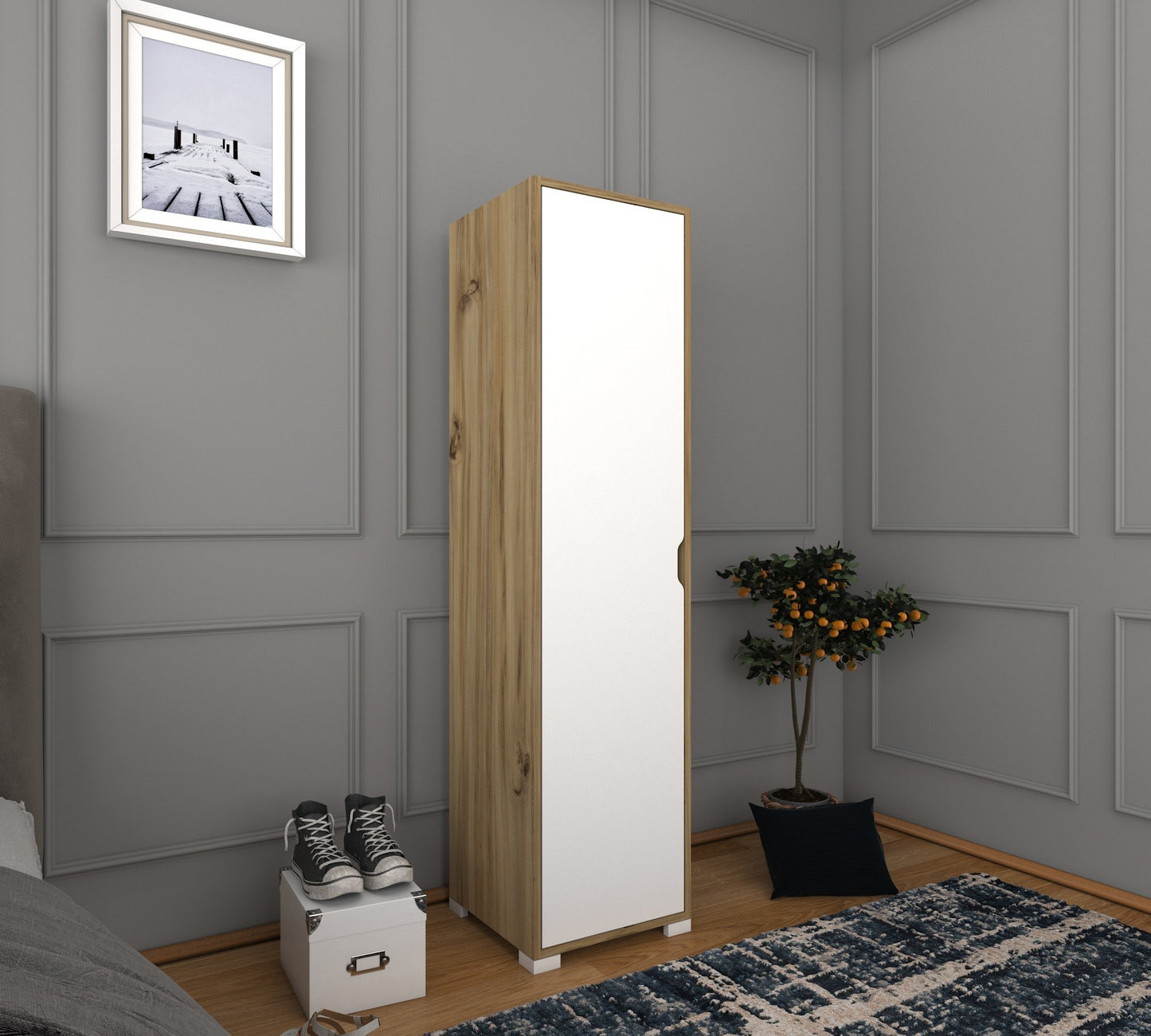 Ντουλάπα 40x183x45 εκ Light Walnut White 350MWD1122