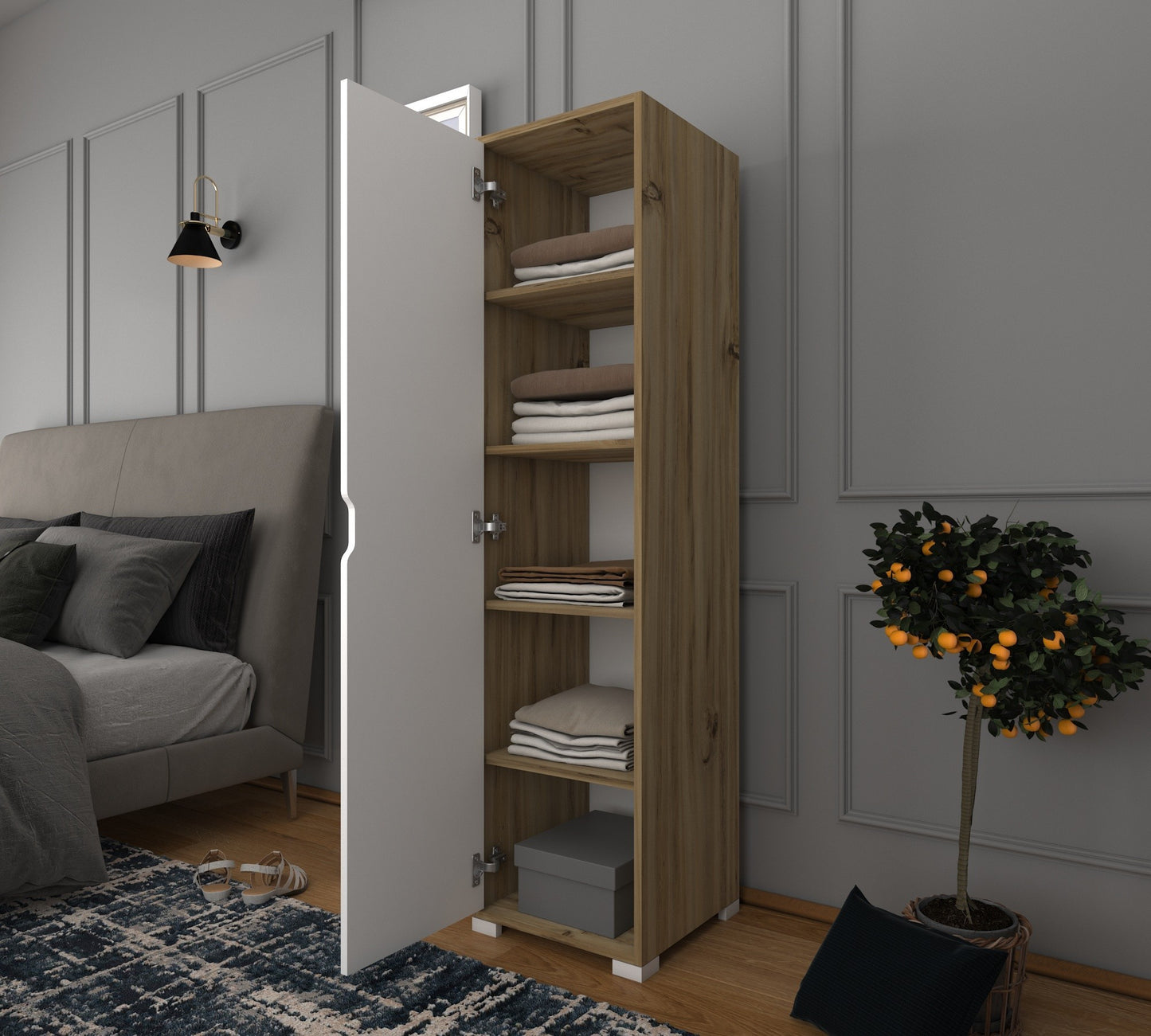 Ντουλάπα 40x183x45 εκ Light Walnut White 350MWD1122
