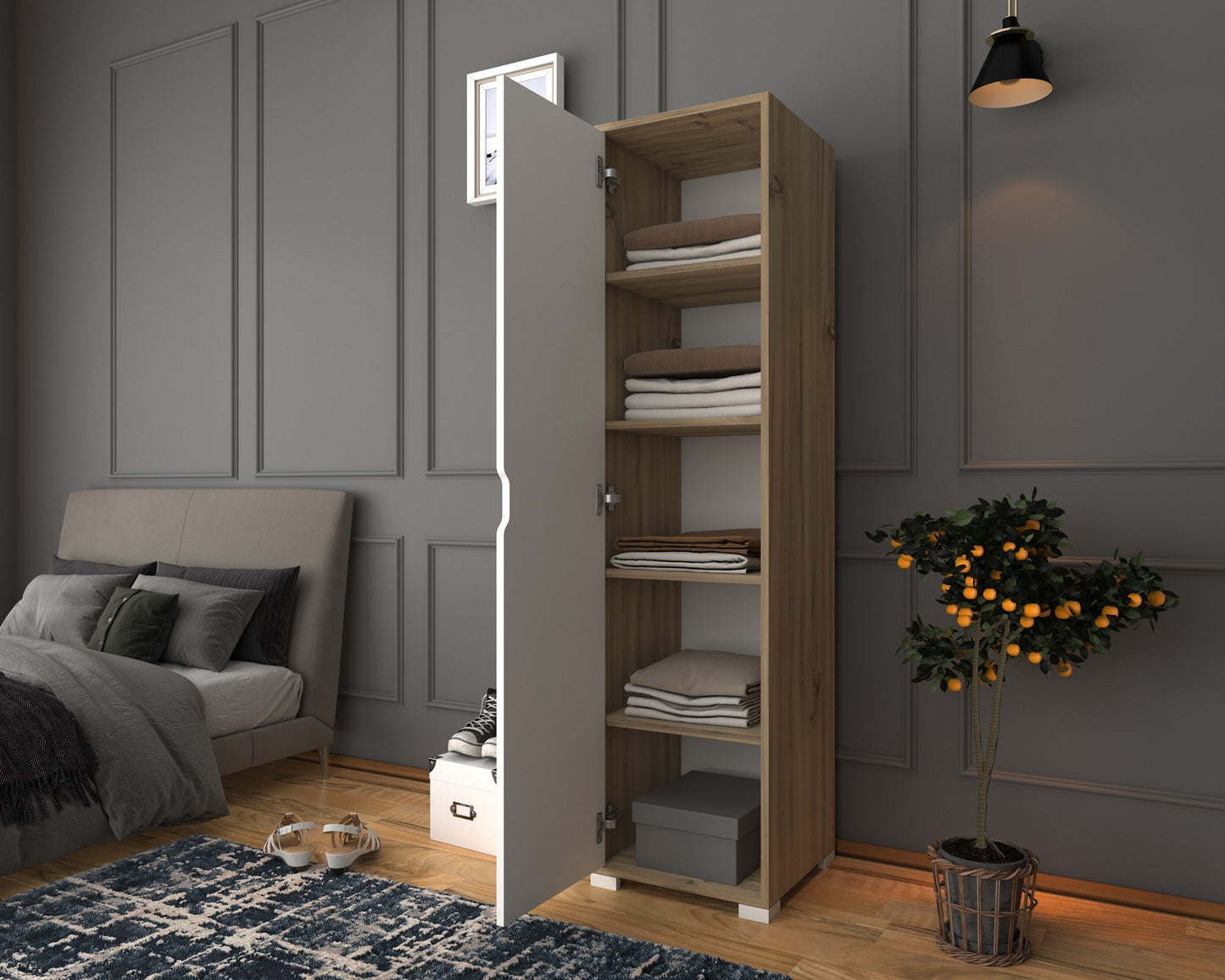 Ντουλάπα 40x183x45 εκ Light Walnut White 350MWD1122