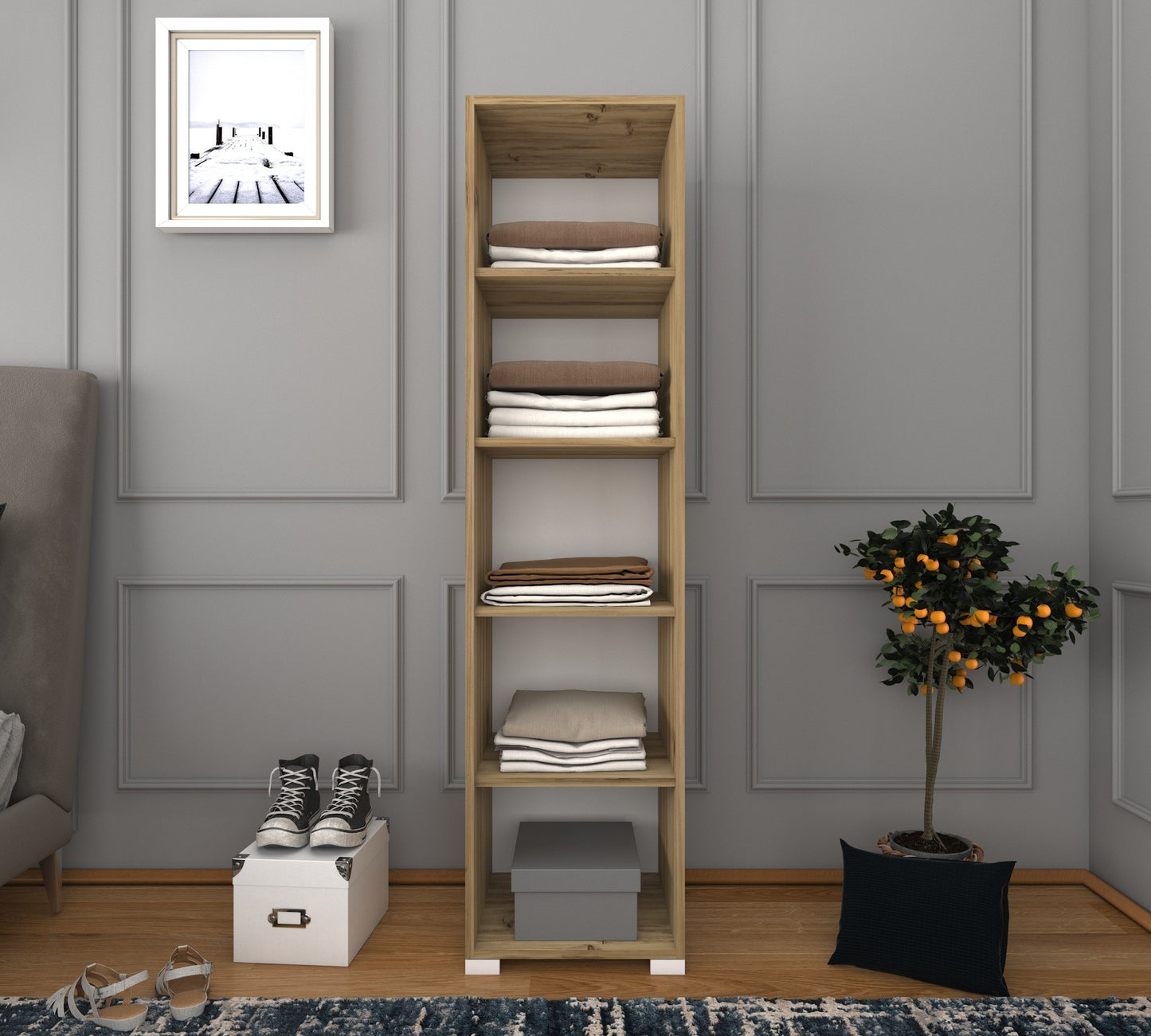Ντουλάπα 40x183x45 εκ Light Walnut White 350MWD1122