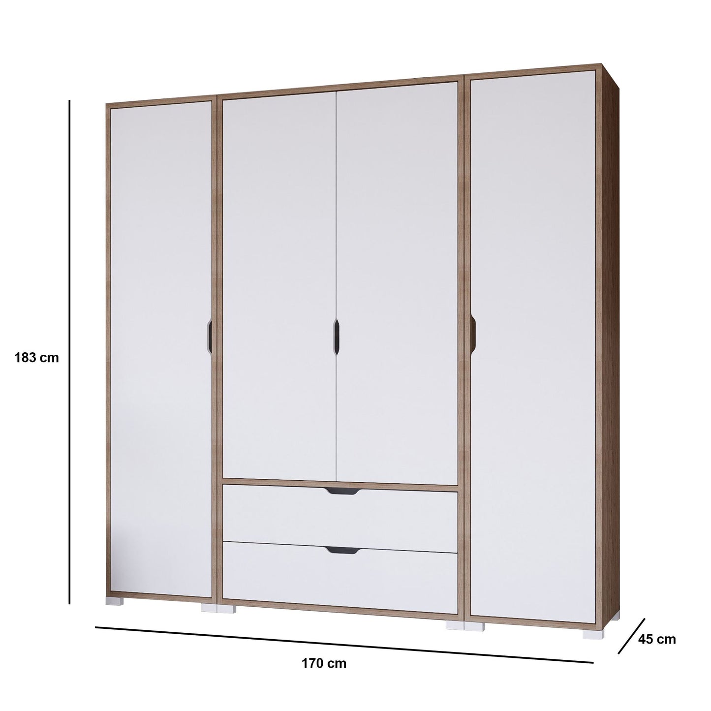 Ντουλάπα 170x183x45 εκ Light Walnut White 350MWD1123