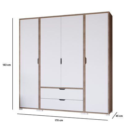 Ντουλάπα 170x183x45 εκ Light Walnut White 350MWD1123
