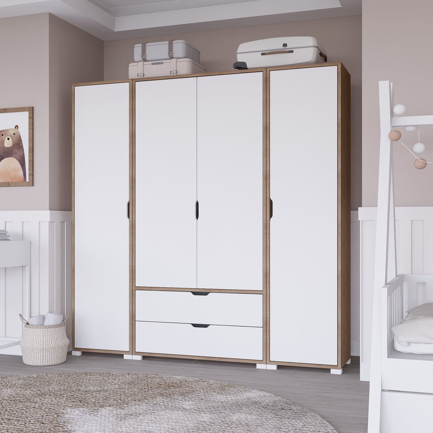 Ντουλάπα 170x183x45 εκ Light Walnut White 350MWD1123